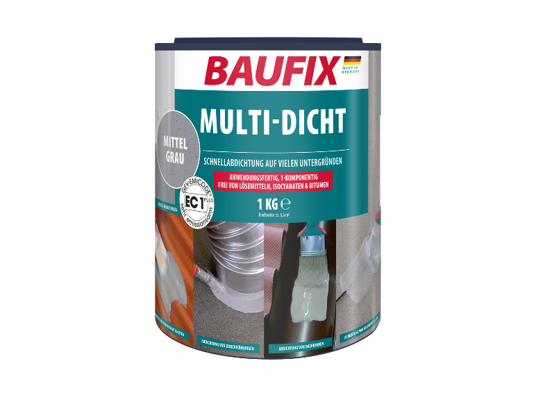 Baufix Multi-Dicht, grijze afdichting voor vele ondergronden.
