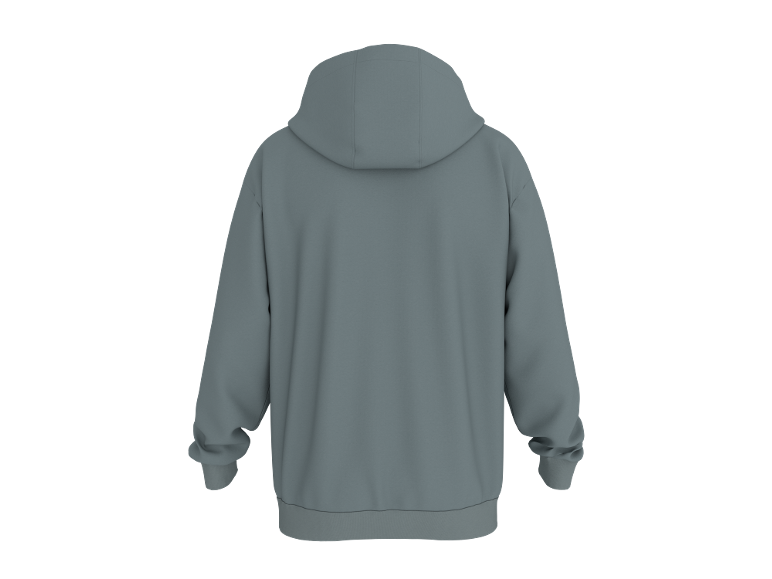 Grijze hoodie, achteraanzicht.