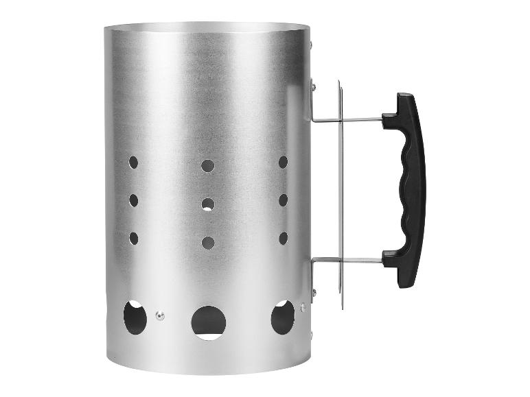 Metalen houtskoolstarter met zwart handvat