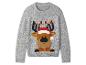 Grijze kersttrui met een rendier met gewei en gekleurde lichtjes