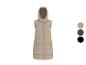 Lange gewatteerde bodywarmer voor dames met capuchon in beige, bruin en zwart