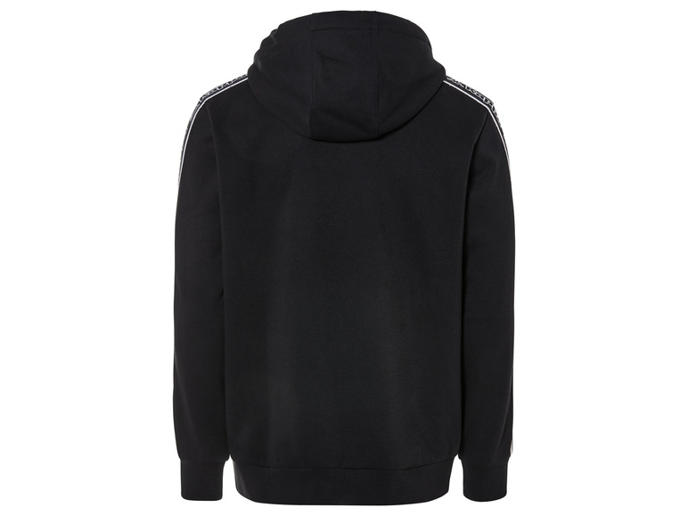 Zwart hoodie met witte strepen en Kappa logo.
