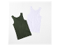 Twee effen tanktops, één olijfgroen en één wit.