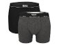 Twee MGXX Amsterdam boxershorts, een zwarte en een grijze.