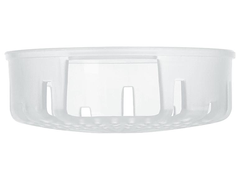 Transparante plastic vaatwasserbestekmand met sleuven voor bestek.