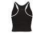 Zwarte tanktop met witte bies en logo op de achterkant