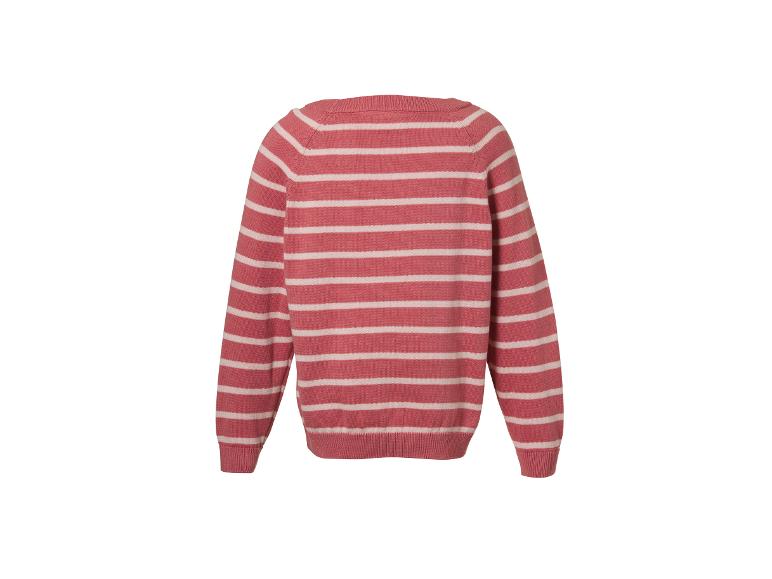 Roze gestreepte trui met lange mouwen, achteraanzicht.