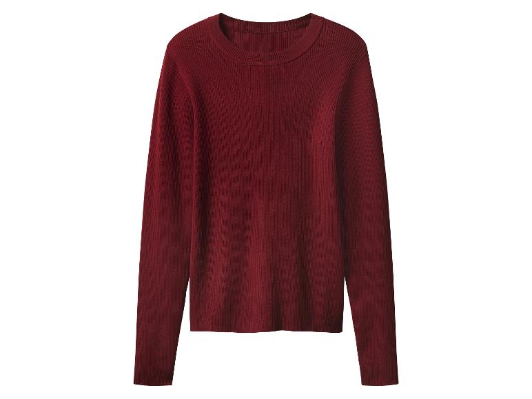 Donkerrode trui met lange mouwen en ronde hals, geribbelde stof.