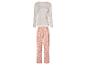 Dames pyjama met lange mouwen en roze broek met bladerenprint.