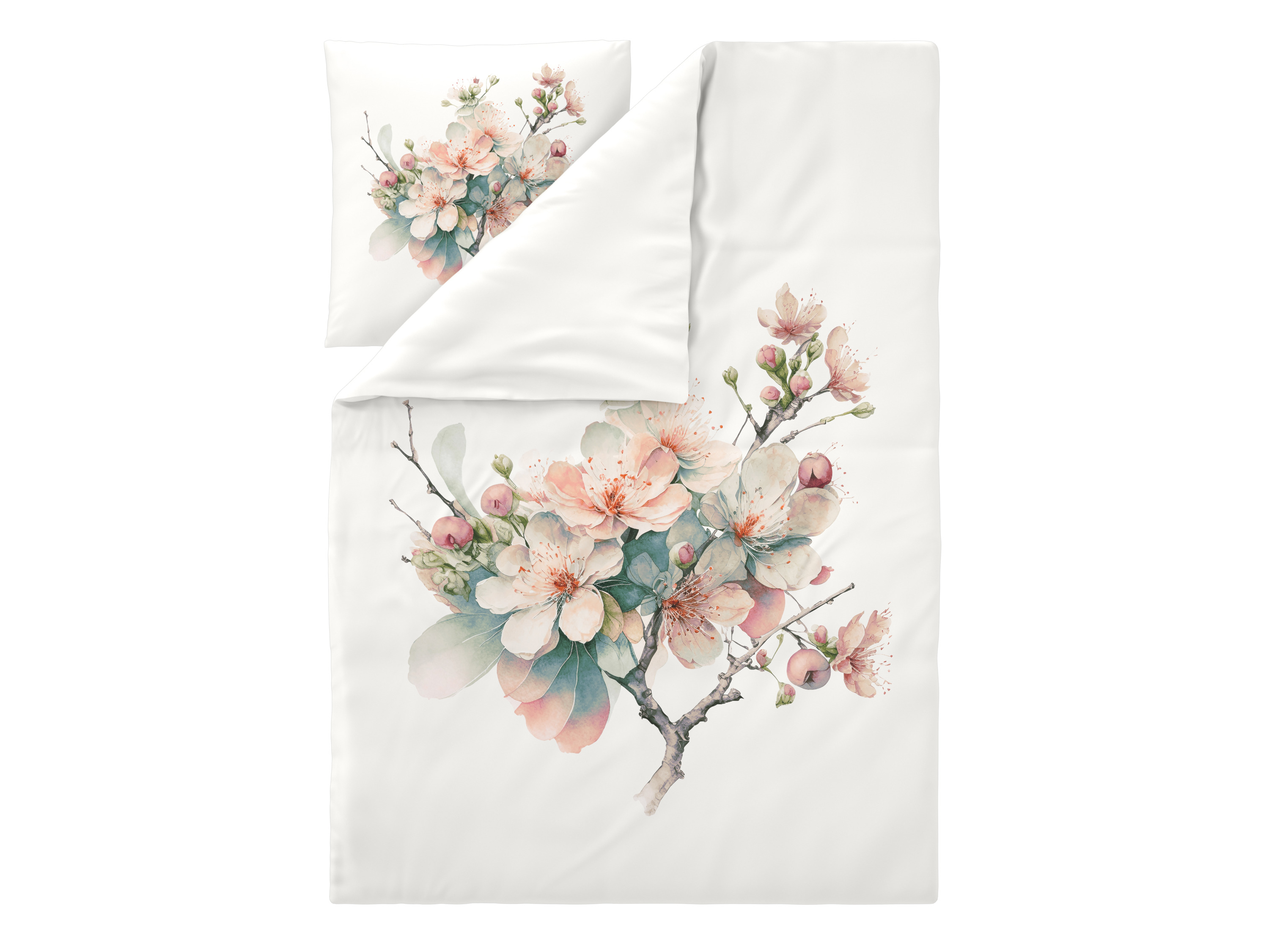 LIVARNO Satijnen dekbedovertrek, 140 x 200 cm (Bloesemboom/wit)