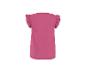 Fuchsia roze dames T-shirt met ruchesmouwen, achteraanzicht.