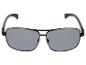 Aviator zonnebril met zwart montuur en grijze glazen.