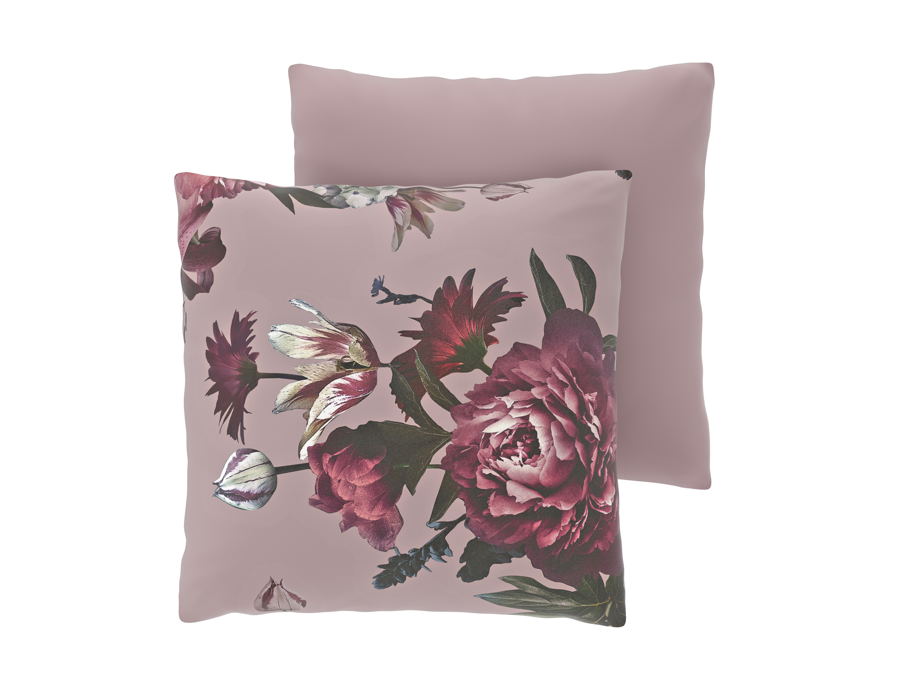 LIVARNO Set van 2 satijnen kussenslopen 60 x 50 cm (Bloemen/lichtroze)