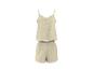 Beige tweedelig pyjamaset met spaghettibandjes top en short.