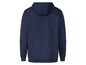 Een donkerblauwe hoodie met capuchon.