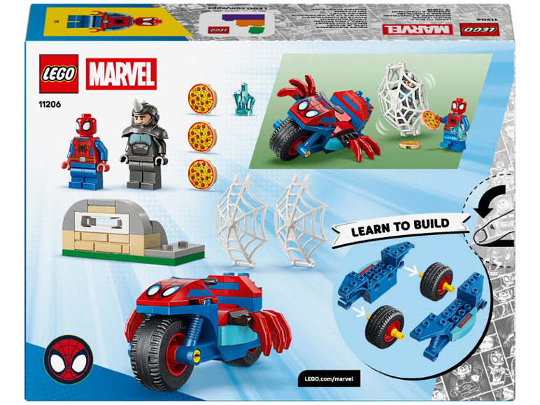 LEGO Marvel set met Spider-Man motor, figuren en accessoires.