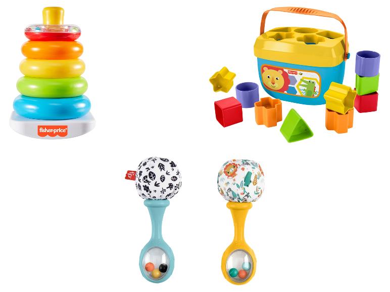 Fisher-Price stapelringen, vormensorteerder en rammelaars voor baby's.