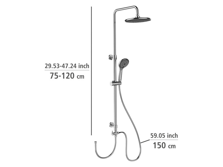 Een chromen doucheset met een regendouche en handdouche.