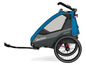 Een blauwe Qeridoo Sportrex2 fietskar met een groot wiel