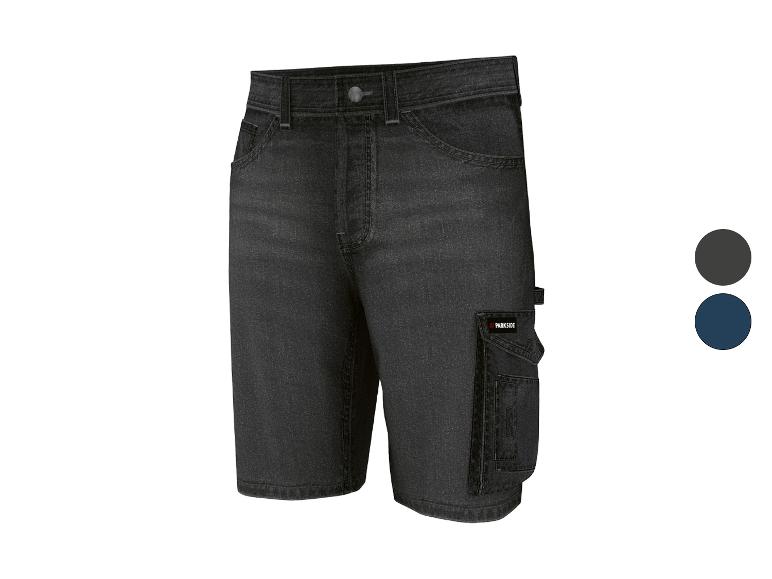 Donkere denim werkshorts met zijzakken en stikseldetails.