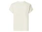 Eenvoudig crèmekleurig dames T-shirt met opgerolde korte mouwen, achteraanzicht.