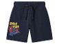 Donkerblauwe kinderbroek met Spider-Man print en de tekst 'SPIDER-MAN'.