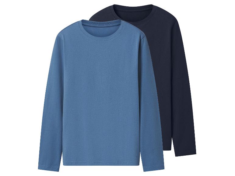 Twee longsleeve T-shirts, één blauw en één marineblauw.