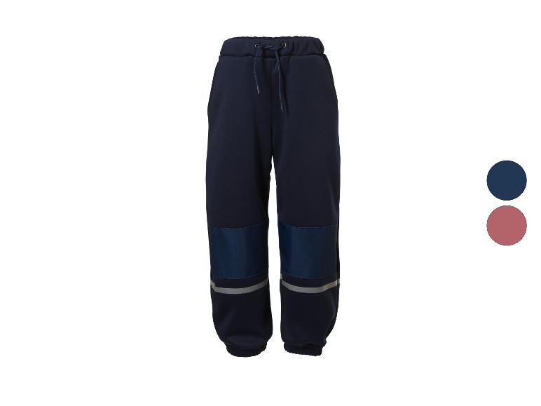 Donkerblauwe kinder joggingbroek met reflecterende strepen en kleuropties.