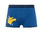 Blauwe boxershorts met gele cartoonfiguurprint en tekstband.