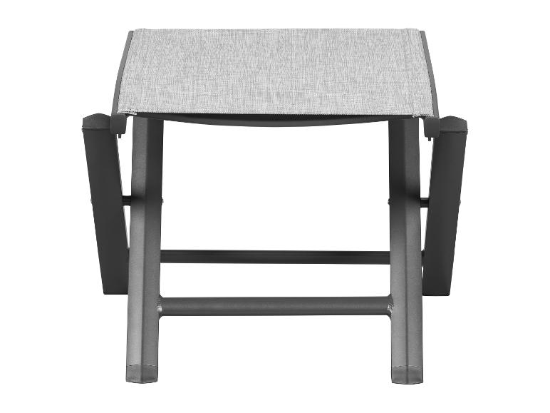 Opvouwbare kruk met grijze stoffen zitting en zwart metalen frame