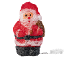 Verlichte kerstmanfiguur in een rood pak met witte baard, aangesloten op een wit batterijdoosje.