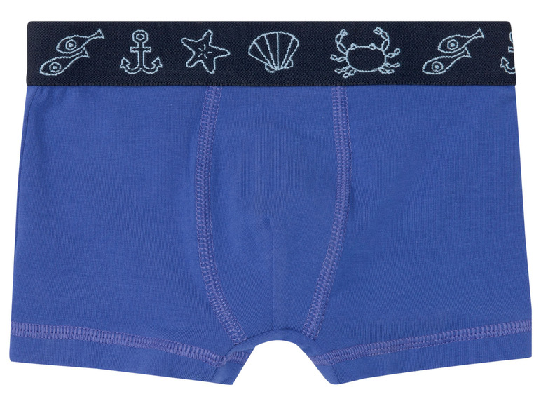 Blauwe boxershorts met een marineblauw elastiek met zeedieren