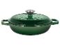 Groene gietijzeren braadpan met deksel en metalen knop