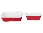 Twee rode ovenschaaltjes: een grote en een kleine.