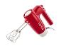 Rode handmixer met metalen gardes en het opschrift '1973'.