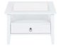 Witte salontafel met glazen bovenblad en lade.