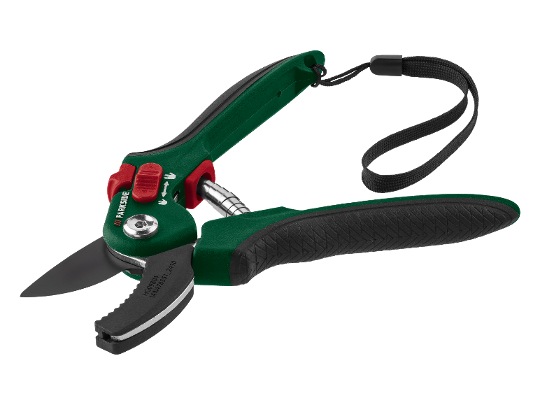 Parksides snoeischaar met ergonomische handgrepen en veiligheidsvergrendeling.