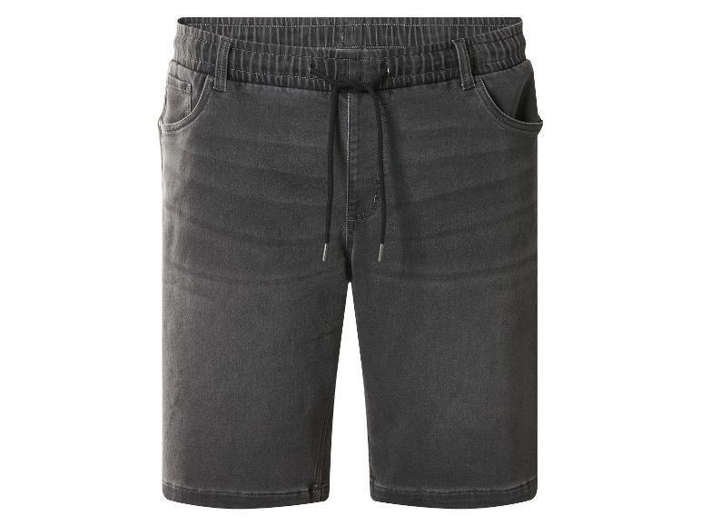 Donkergrijze denim shorts voor heren met elastische tailleband en trekkoord.