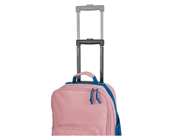 Roze en donkerblauwe kinder trolley.