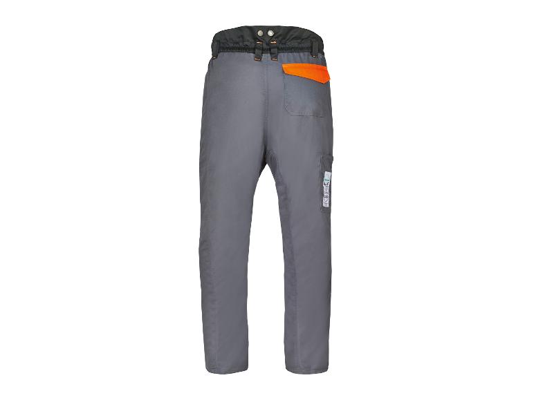 Grijze werkbroek met een oranje accent op de achterzak