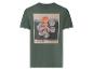 Groen t-shirt met kleurrijke abstracte bloemenprint en tekst