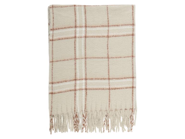 Beige geruite plaid met franjes