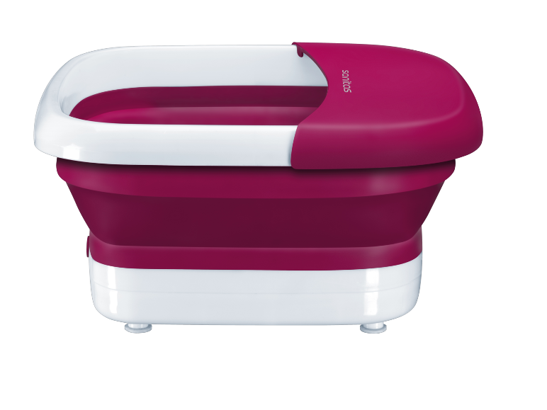 Opvouwbaar voetenbad in wit en bordeauxrood.