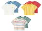 Baby T-shirts met korte mouwen in blauw, wit met zon, geel met 'HAPPY DAY!', rood, groen en strepen.