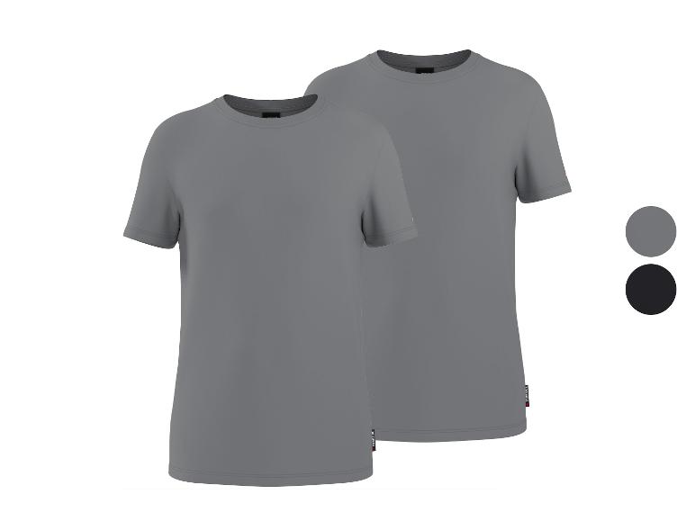 Set van twee grijze en zwarte heren T-shirts met kleurstalen.