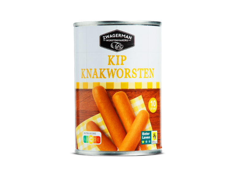 Zwagerman kipknackworsten in blik, 10 stuks.