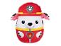 Een pluche speelgoedfiguur van Marshall uit Paw Patrol, in brandweerman outfit.