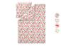 Dekbedovertrekset met roze bloemen en fruitpatroonopties.