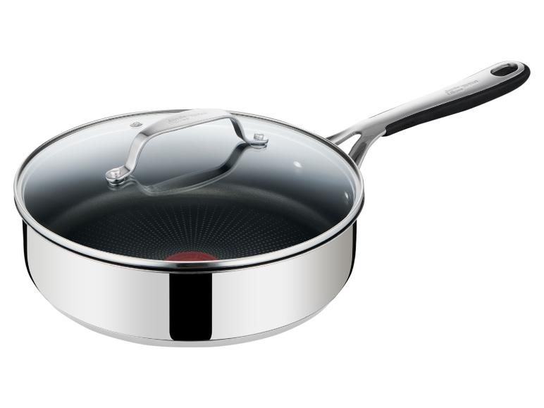 Tefal roestvrijstalen steelpan met antiaanbaklaag en glazen deksel.