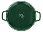 Groene ronde braadpan met handvatten en kookplaatpictogrammen